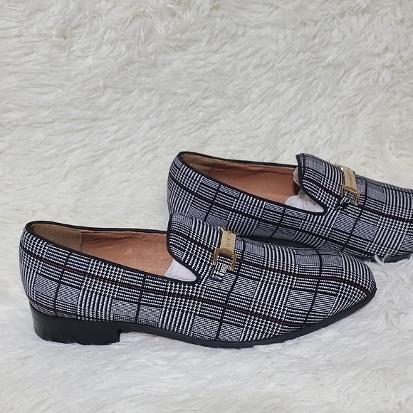 ELANROMAN Men's Plaid Black and White Dress Loafers Leather Lined - Size 8.5 - Picture 2 of 13
